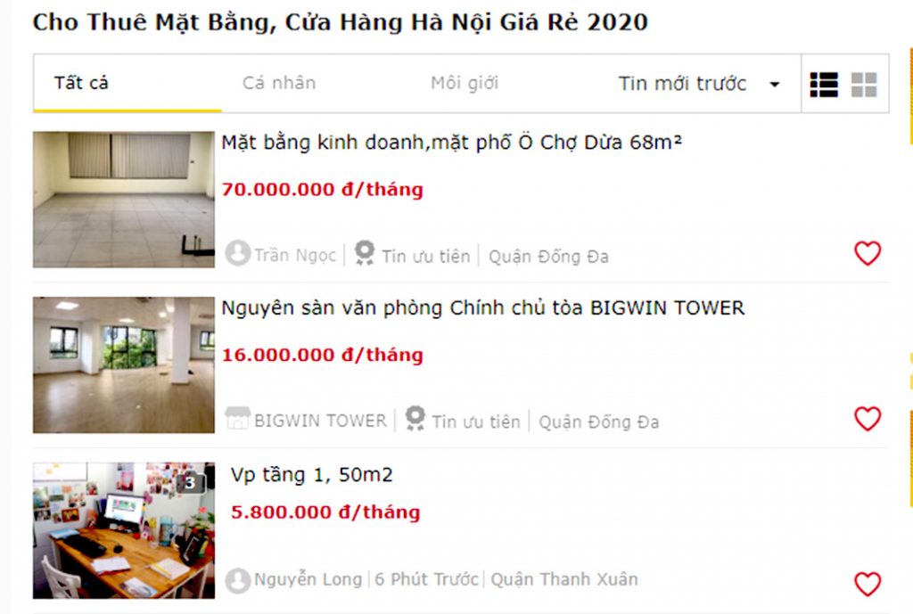 Giá mặt bằng Hà Nội Giá mặt bằng Hà Nội