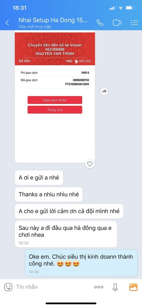 Nhận xét khách hàng khi chuyển khoản nốt gói dịch vụ