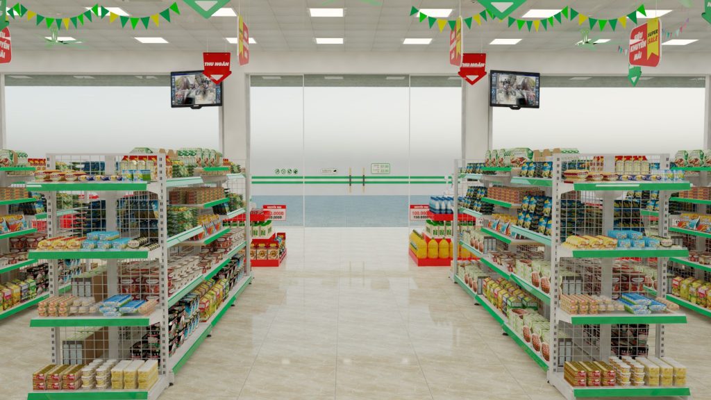 Nhận diện siêu thị tông màu xanh lá cây