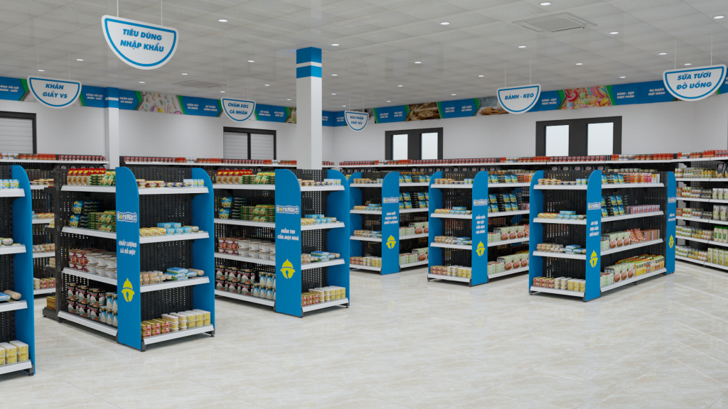 Khu vực kệ siêu thị bày hàng hóa Khu vực kệ siêu thị bày hàng hóa