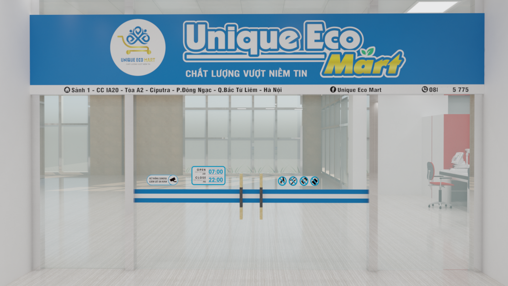 Thiết kế biển bảng siêu thị Unique Eco mart Thiết kế biển bảng siêu thị Unique Eco mart